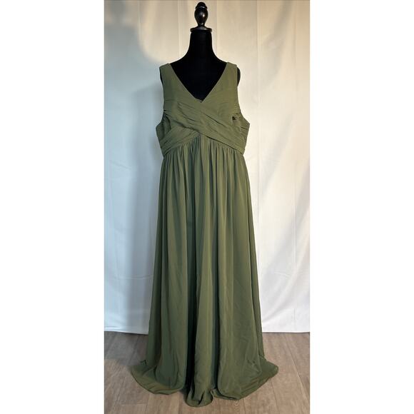 Revelry Zoe A- Line Pleated Chiffon Dress Bridesmaid Olive Size 18 - Picture 1 of 9